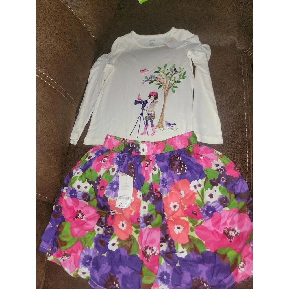Gymboree falling‎ for feathers birdwatching top floral skirt size 5 nwt